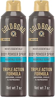 Men's Essentials Talc-Free Body Powder Spray | 7 oz | Pack of 2 | Nightfall Scent | Wetness Protection