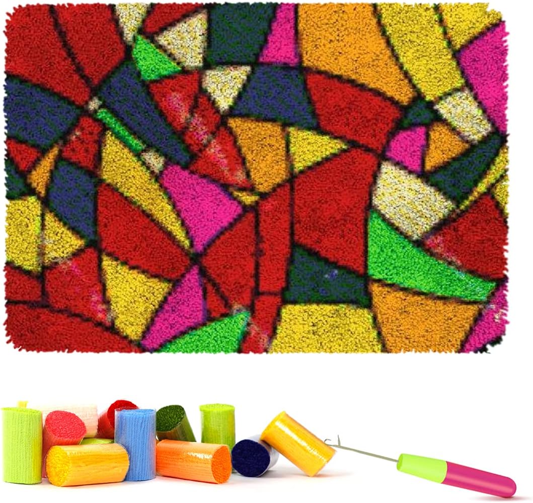 clubevy DIY Handmade Shaggy Latch Hook Kit Rug for Adult Beginner Home Decoration Gift 20x15 inch… (Color Block)
