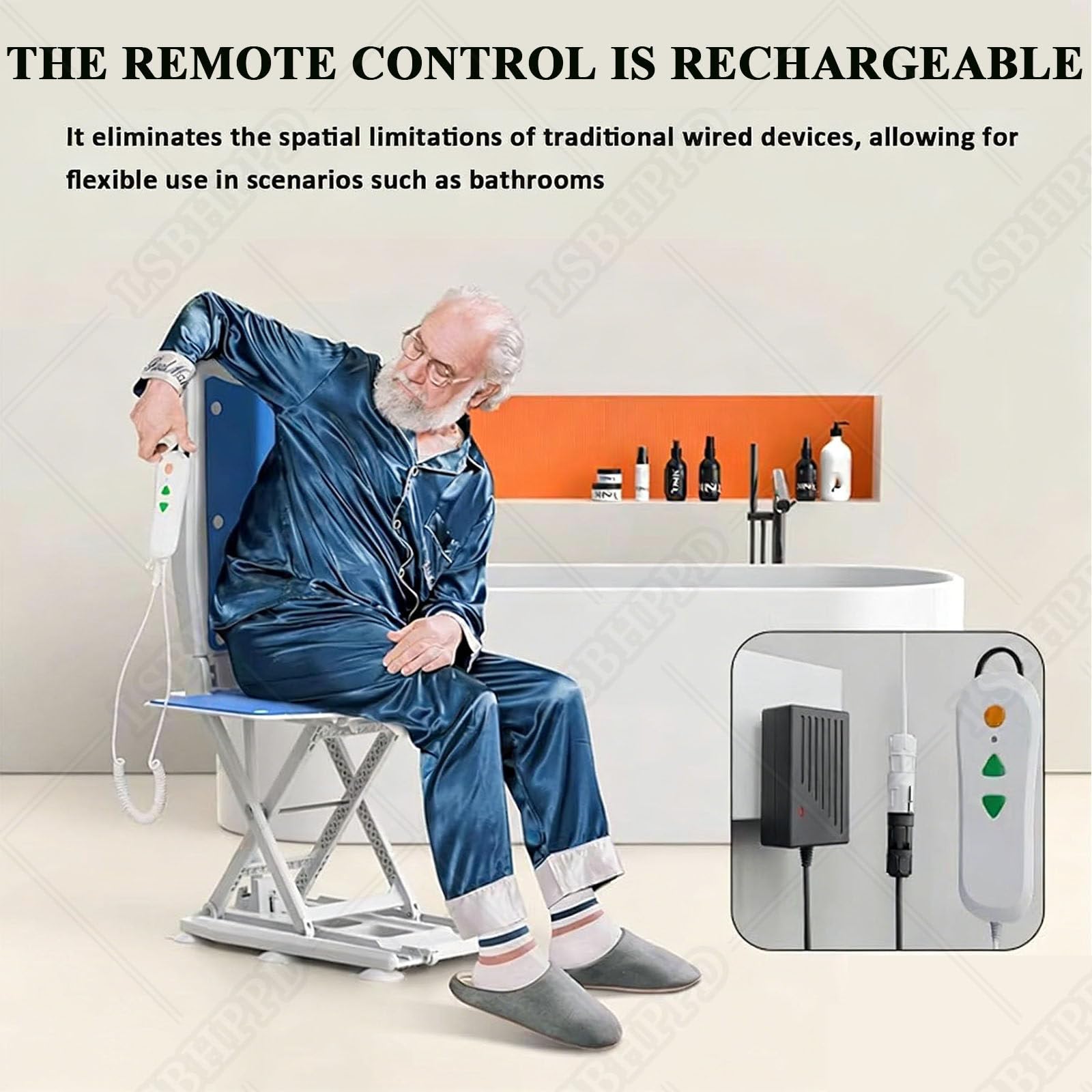 Sollevatore elettrico per sedia, sollevamento a pavimento, supporta fino a 139,7 kg, impermeabile IPX8, design pieghevole e ricaricabile senza fili, assistenza rapida per il recupero della caduta