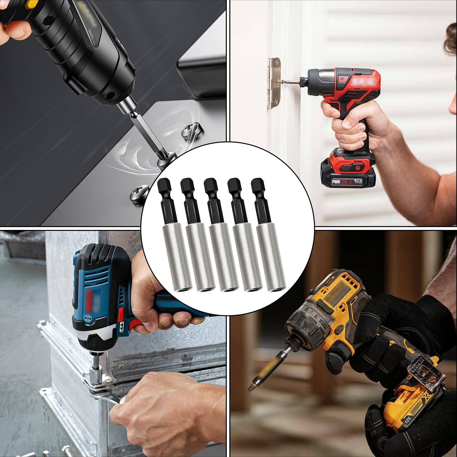 5 Pezzi Porta Inserti Magnetico 1/4" (60 mm), Prolunga per Inserti Avvitatore in Acciaio Inossidabile, Cambio Rapido per Trapano, Avvitatore e Cacciavite