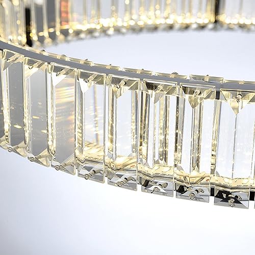 Miniatura 4 de Lámpara de araña de cristal moderna con anillo LED, iluminación redonda, lámpara colgante para sala de estar, dormitorio, comedor D31.5 pulgadas, 3