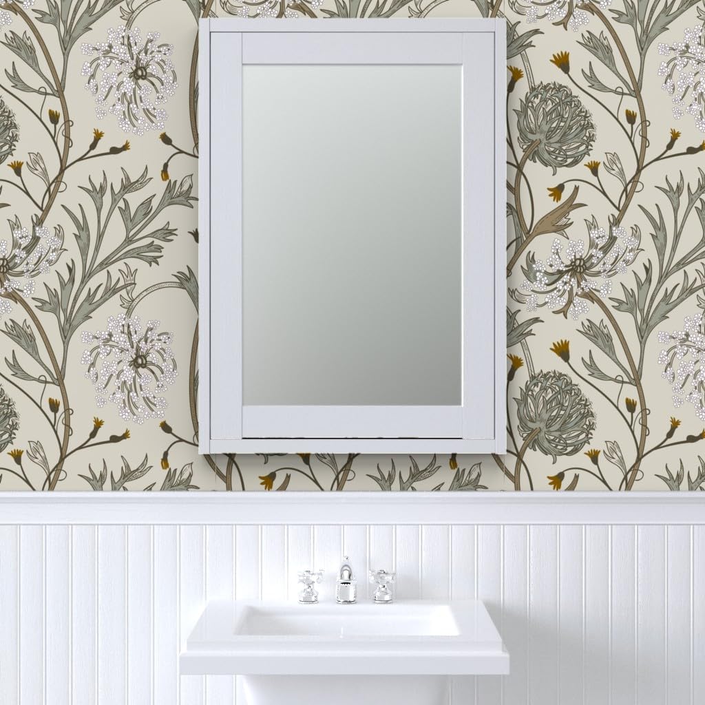 Spoonflower Commercial Grade Wallpaper 27ft x 2ft - Flower Medieval Grass Romantic Dandelion Field Traditional Wallpaper
