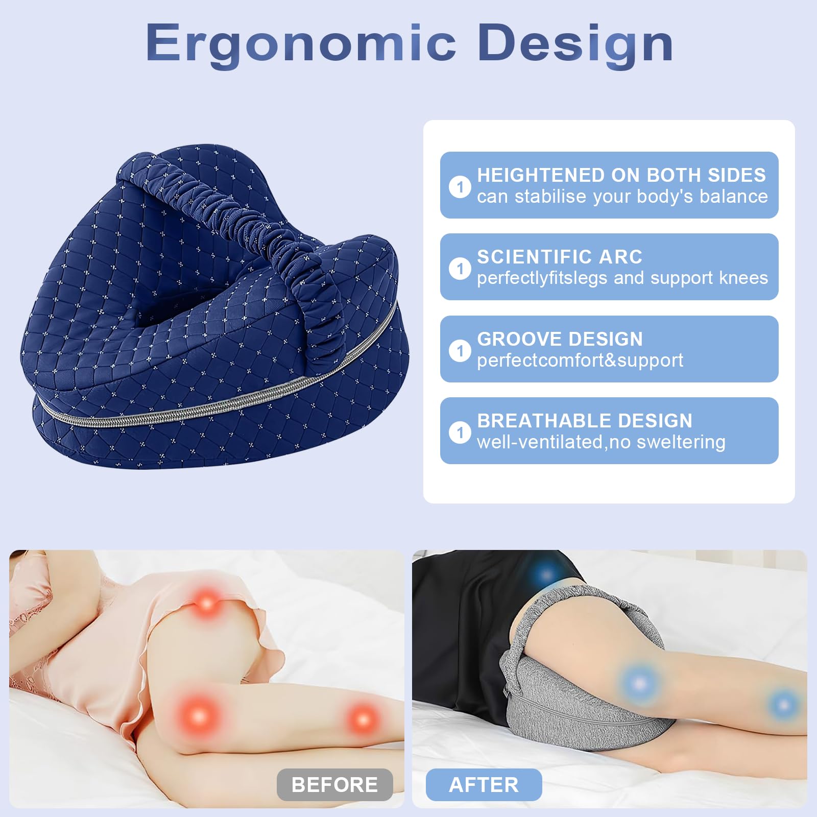 Cuscino Gambe per Dormire, Cuscino Ginocchia per Dormire, Cuscino Ortopedico Memory Foam Forma Cuore per Allineamento Anca e Colonna Vertebrale, per Sciatica, Dolore Alla Schiena
