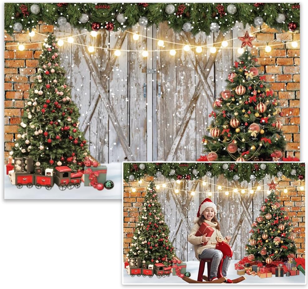 Amazon.com : Leowefowa Christmas Rustic Barn Door Backdrop 10x8ft ...