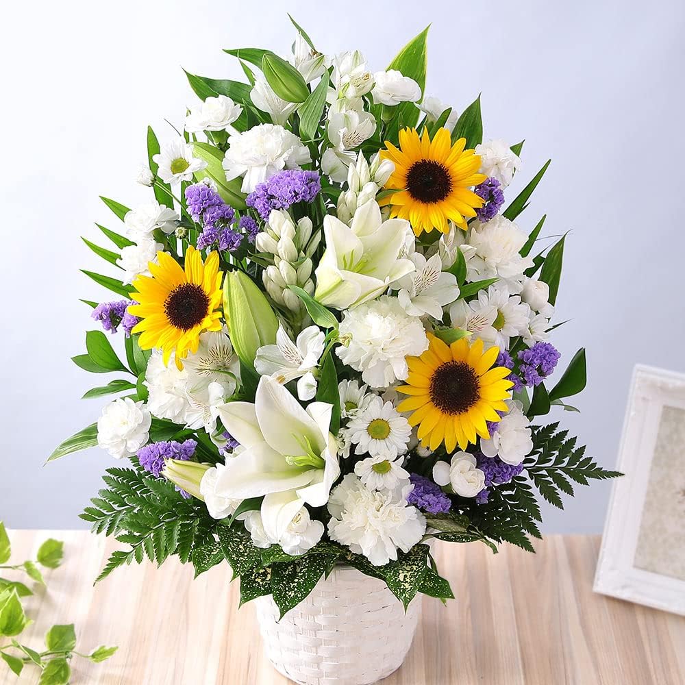 オープニング大セール 旬のおまかせアレンジ ホワイトリリー ヒマワリl 生花 お供え お悔やみ 花 お