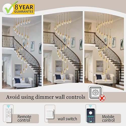 Miniatura 4 de Candelabros grandes de 138 pulgadas para sala de estar, modernos candelabros dorados de cristal, lámpara colgante de escalera en espiral, lámpara de