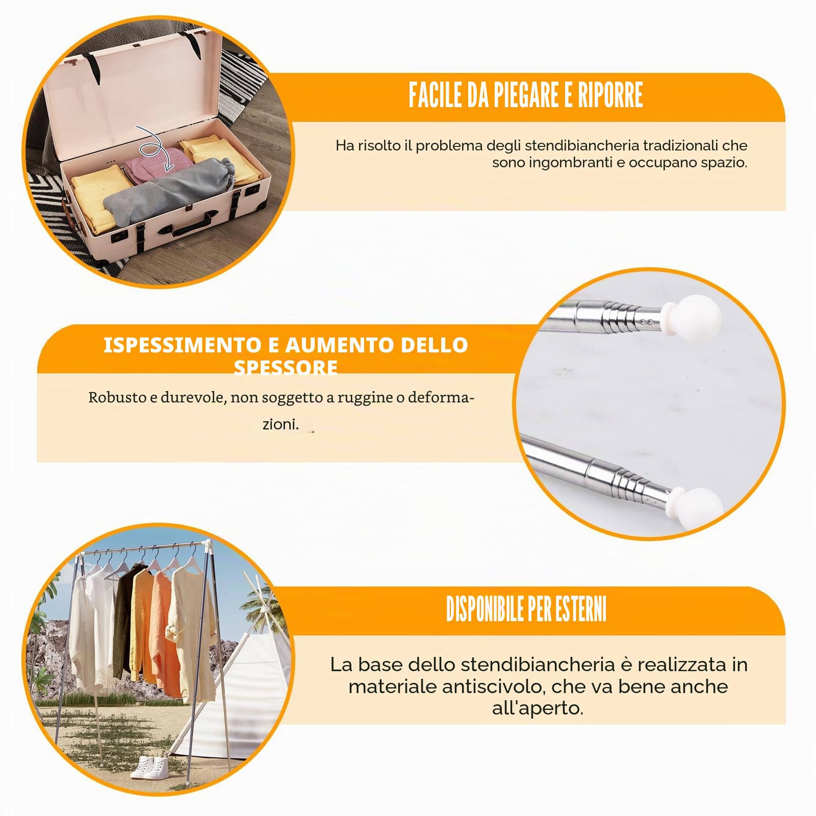 Appendiabiti pieghevole, in acciaio inox, 34-70 cm, regolabile, piccolo portabiancheria pieghevole, leggero e stabile per viaggi, campeggio, lavanderia, a casa, escursionismo