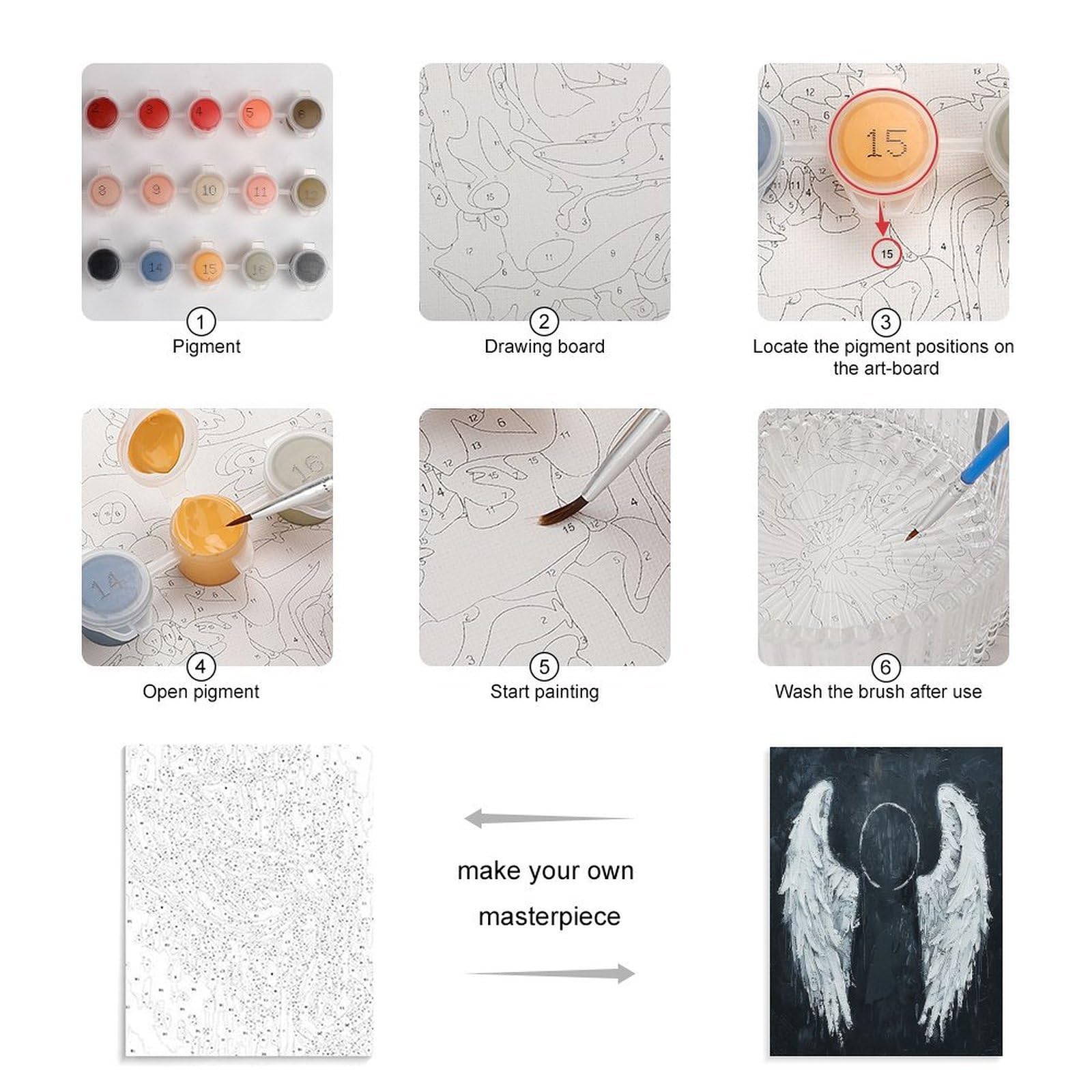LPAGBCNU Malen nach Zahlen mit weißen Engelsflügeln für Erwachsene, Anfänger, Erwachsene, Malen-nach-Zahlen-Kits auf Leinwand, DIY-Acryl-Ölfarben, Gemälde mit Pinseln für Geschenk, Heimdekoration