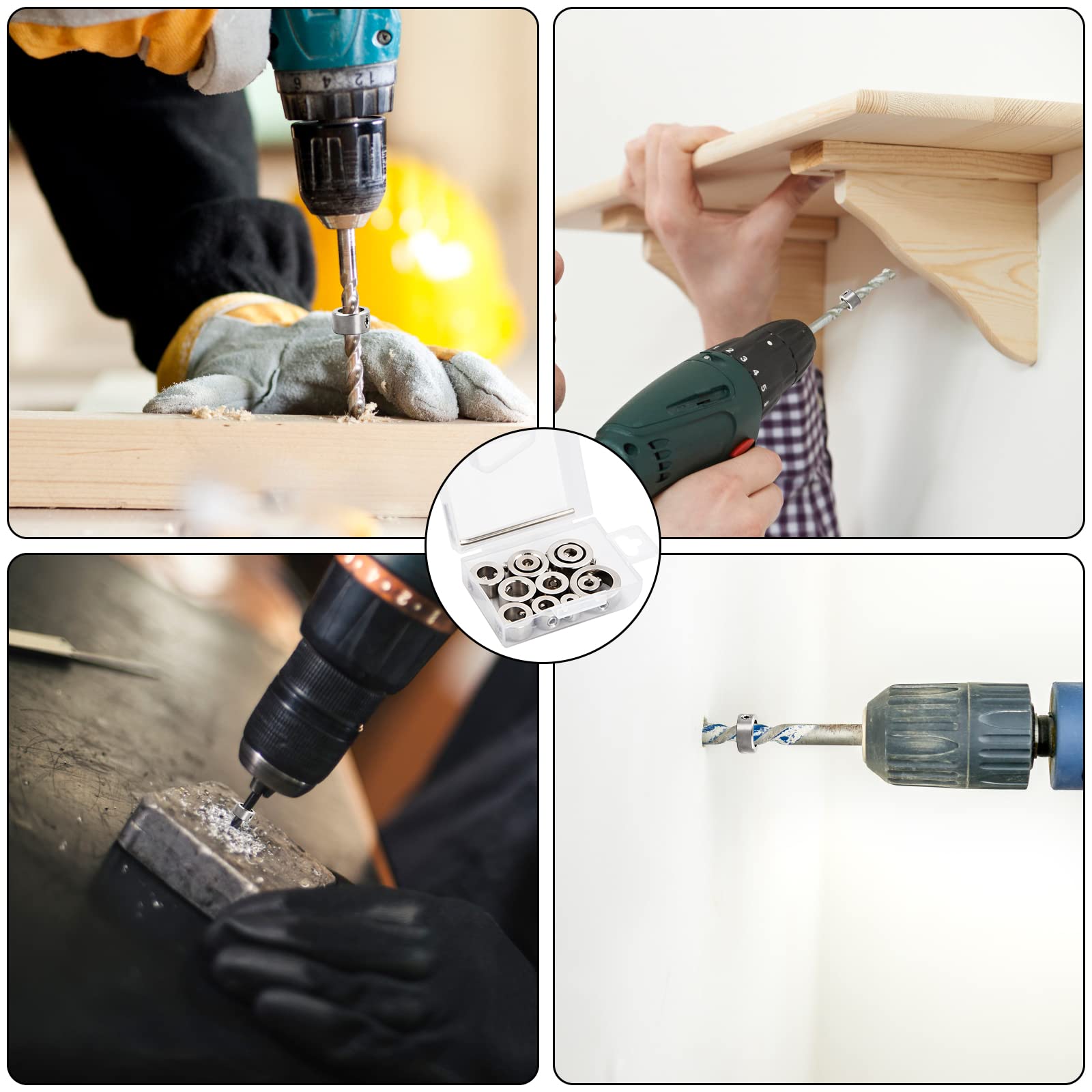 Set 12 Anelli Arresto Profondità Per Trapano - Fermapunte 3-16mm Con Chiave Esagonale - Foto 9