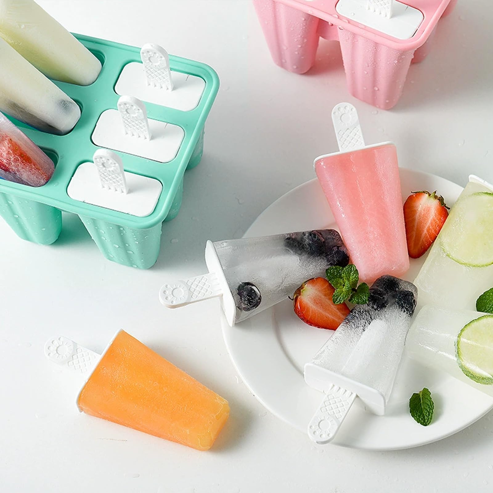 Moldes para Helados de Silicona, Moldes Helados con Embudo y Cepillo de Limpieza, Reutilizable Moldes para Paletas, Ice Cream Mold para Niños, Adultos (Verde, 6 Cavidades)