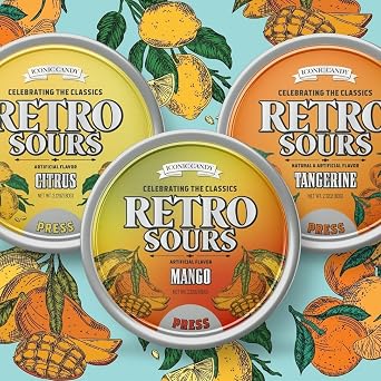 Retro Sours Hard Candy Old-Fashioned Tangy Candy in Citrus, Mango & Tangerine Nostalgic Candy in Collectible Tins Pack of 3 Assorted Flavors