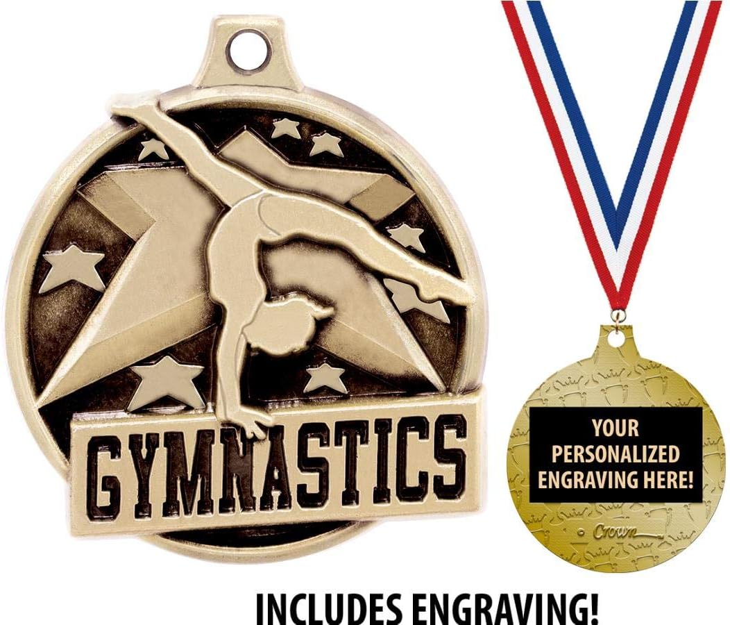 Gymnastics Medals - 1 1/2" Gold Gymnastics Medals, Great Kids Gymnastics Awards with Custom Engraving