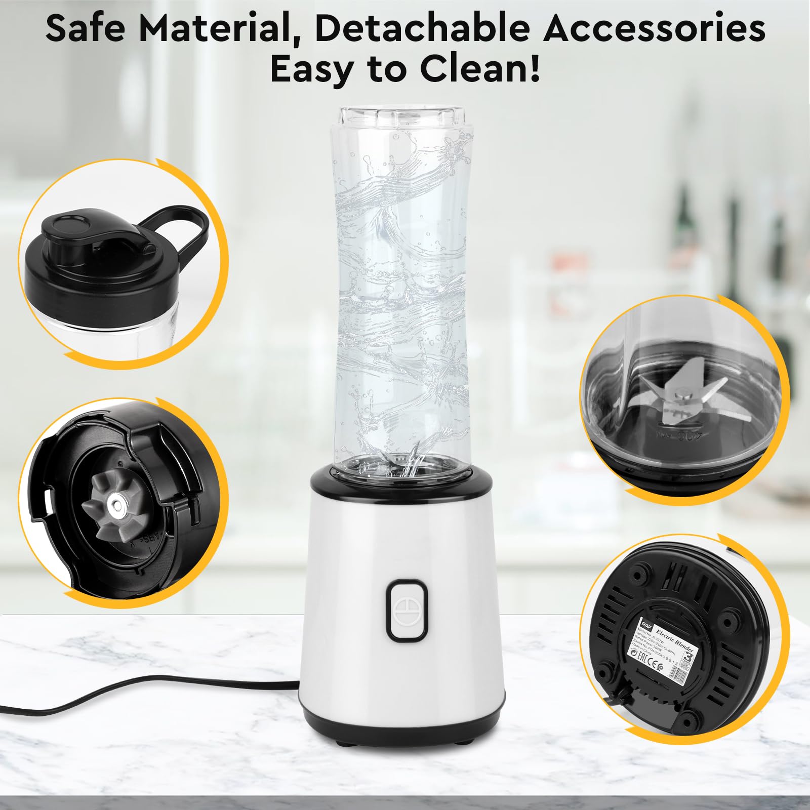 Mixeur à smoothie, mini blender portable, sans BPA, 23000 tr/min, bouteille à double paroi (600 ml + 400 ml), 300 W