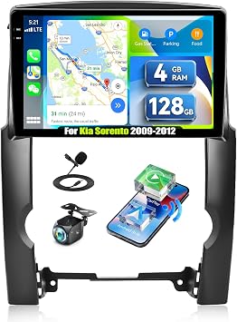 4G+128G Android 15 Car Stereo for Kia Sorento 2009-2013 with Wireless CarPlay&Android Auto Mirror Link 10" IPS Touchscreen Car Radio Bluetooth EQ FM/RDS GPS/WiFi SWC MIC AHD Backup Camera
