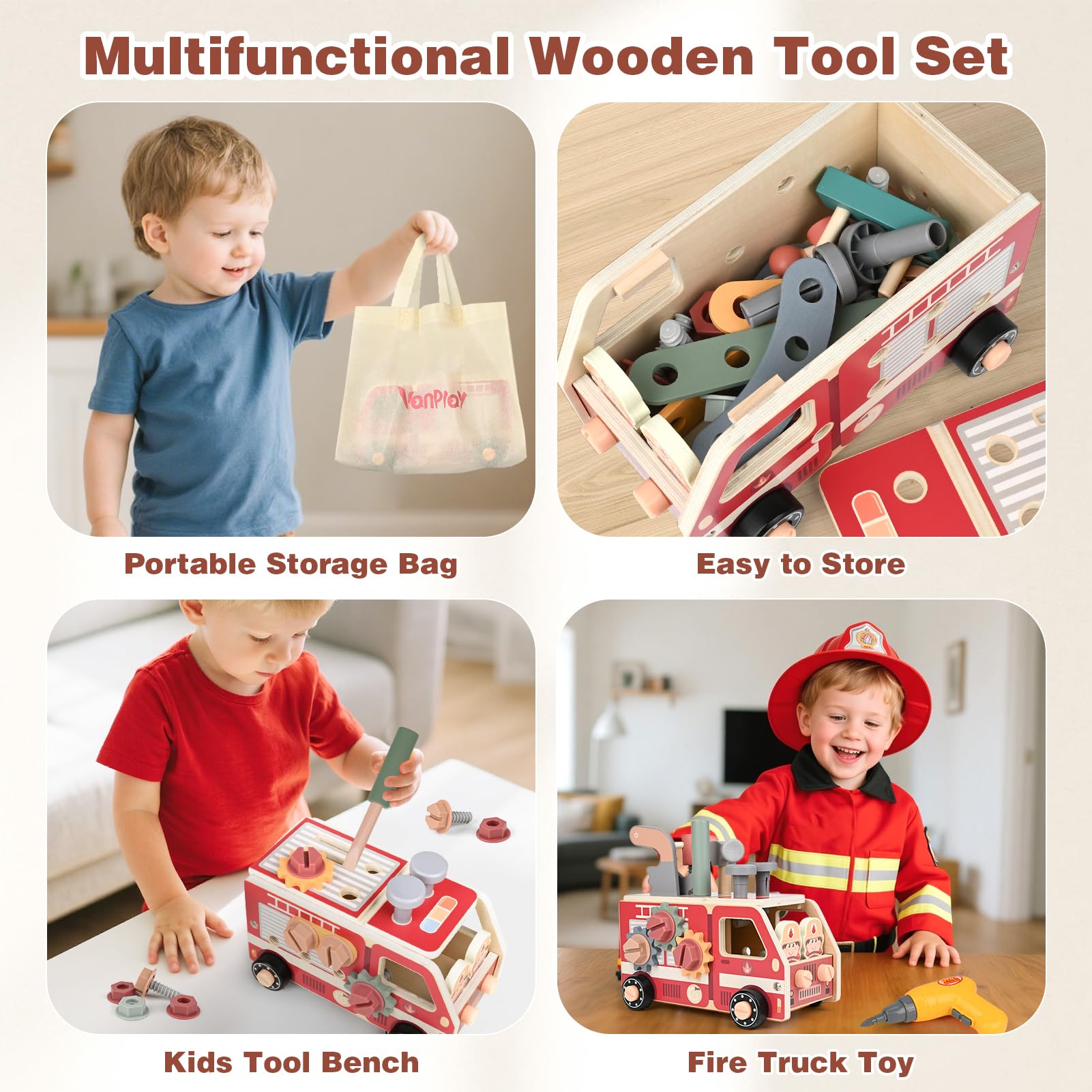 Vanplay Kids Tool Set with Toy Drill, Wooden Toys Montessori Toys for 3 4 5 Year Olds Boys Girls Kids Tools Role Play Toys Toddler Toys (47Pcs) - Image 3