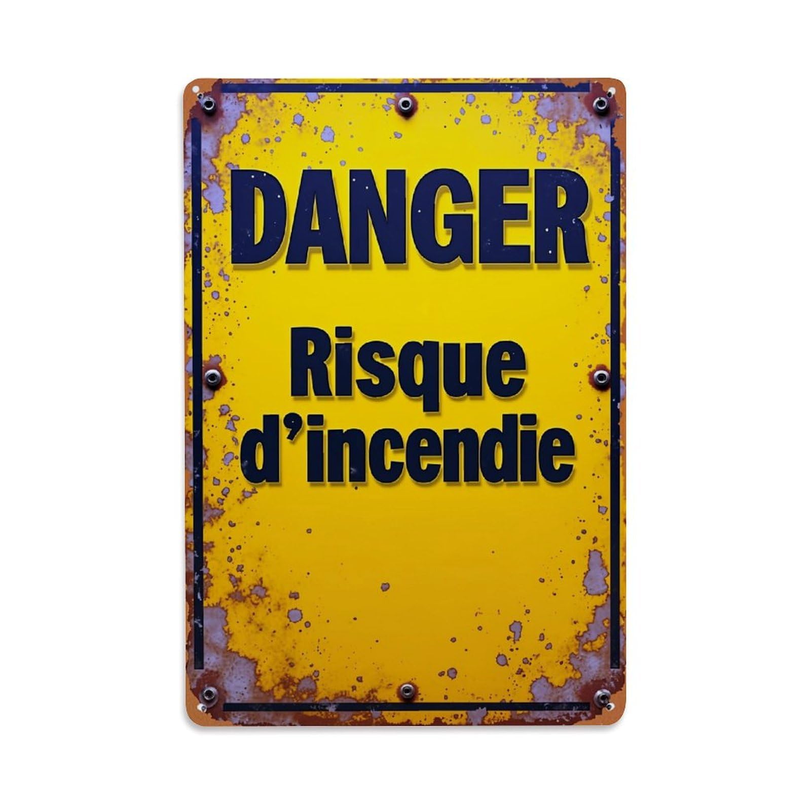 Jdfenggu Vintage Danger Risque Dincendie Sign Pattern Retro Metal Tin Sign, Metal Poster For Bar, Home, Man Cave, Kitchen, Laundry Room Art Decor 8X12 Inch