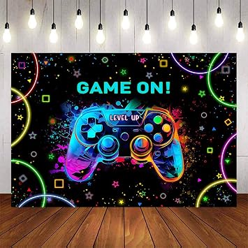 7x5ft Video Game Backdrop Neon Game Level Up Bday Party Background Gamer Girl Birthday Decorations