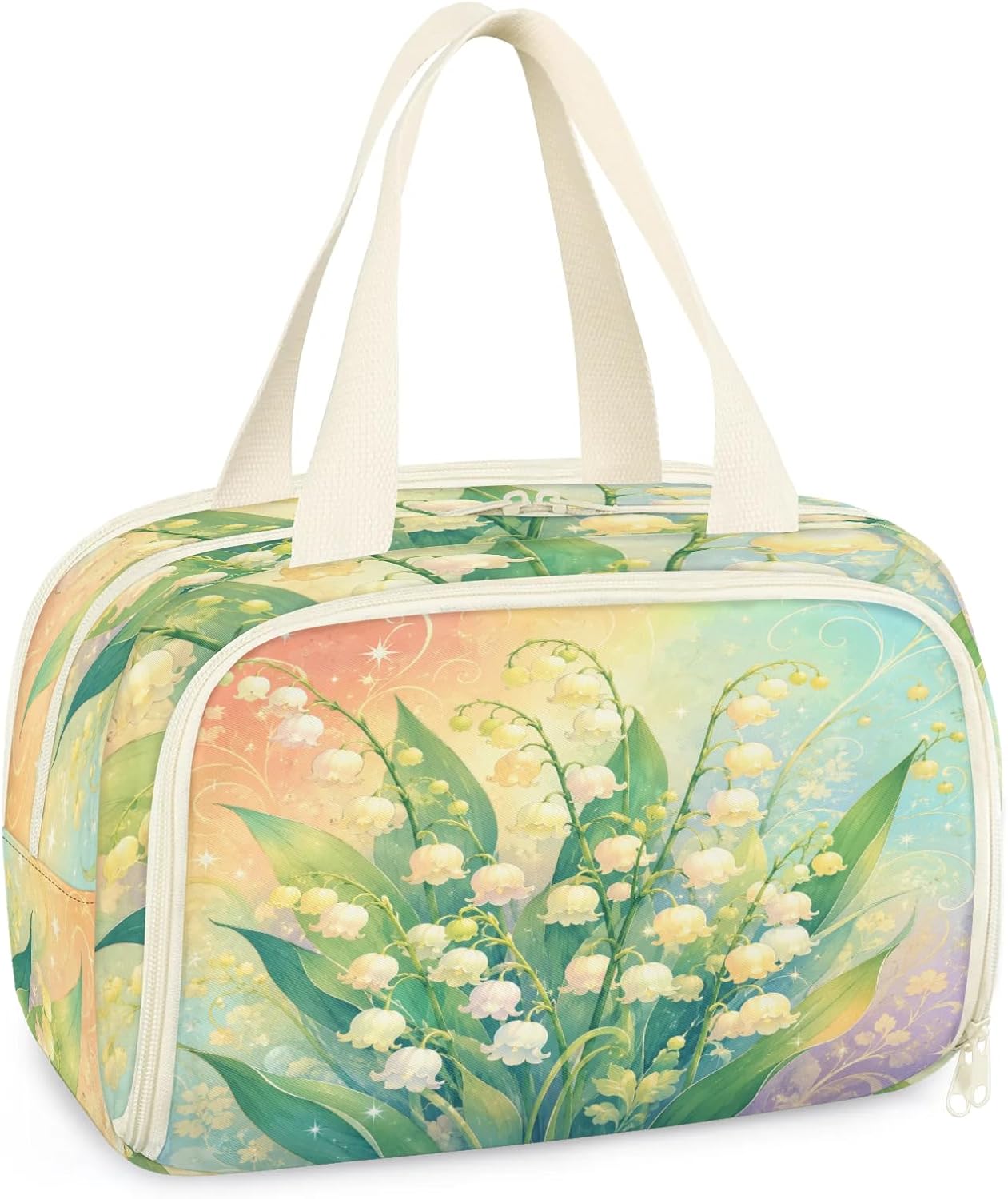 Colorful Lily of The Valley Puffy Large Toiletry Bag for Women