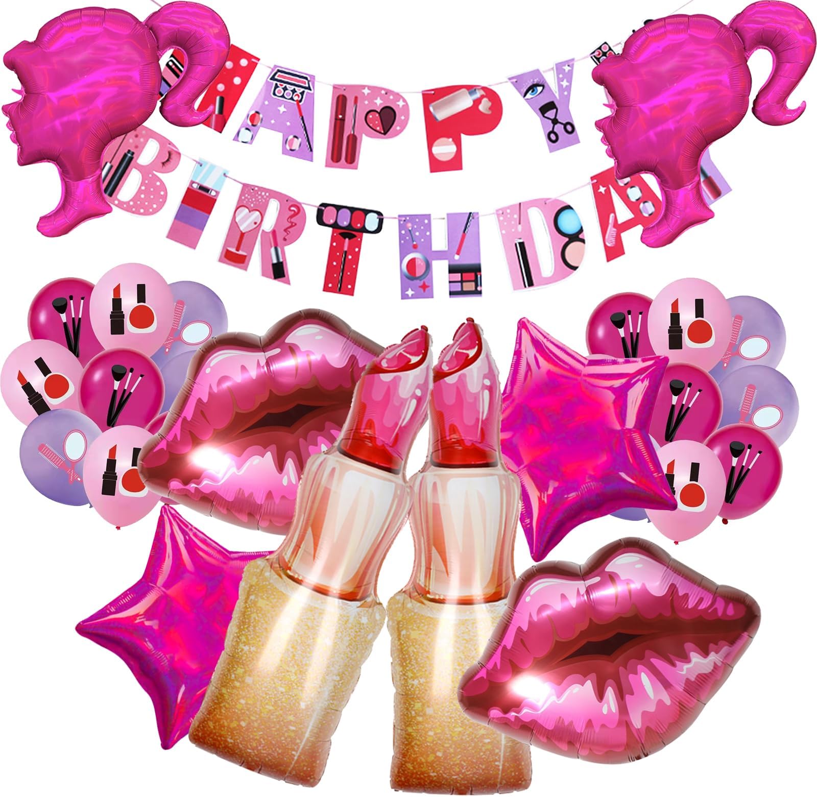 Cymylar Princess Balloon Girl Birthday Balloon Spa Girl Birthday Party Decoration Make Up Party Supplies Lip Lipstick Princess Foil Balloon (Fuchsia)