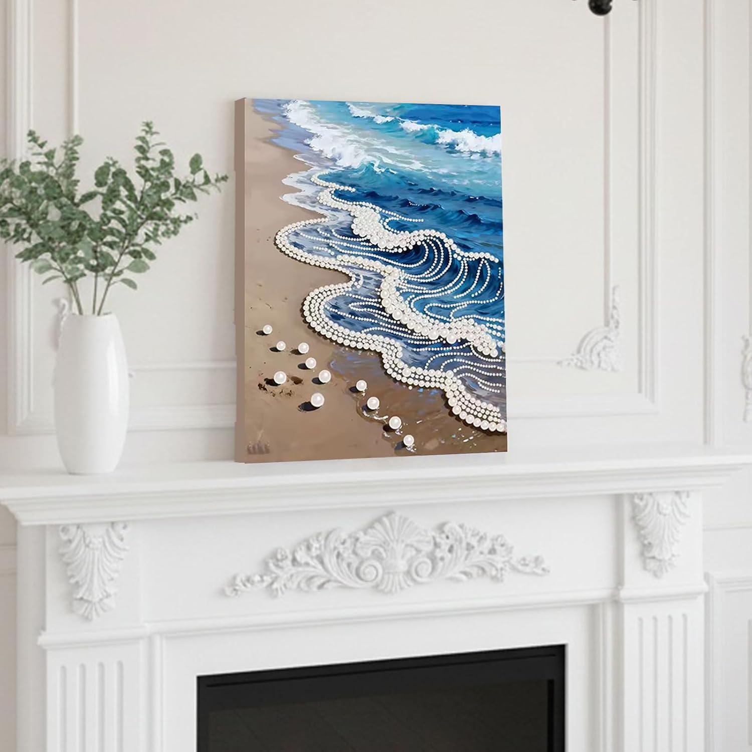 DIY Diamond Pearl Painting Kit for Adults, Flower 3D Pearl Painting Craft with Wooden Frame 40x50cm, Beginner Friendly Home Wall Decor Art, Gift for Women Men Housewarming (Wave-02)