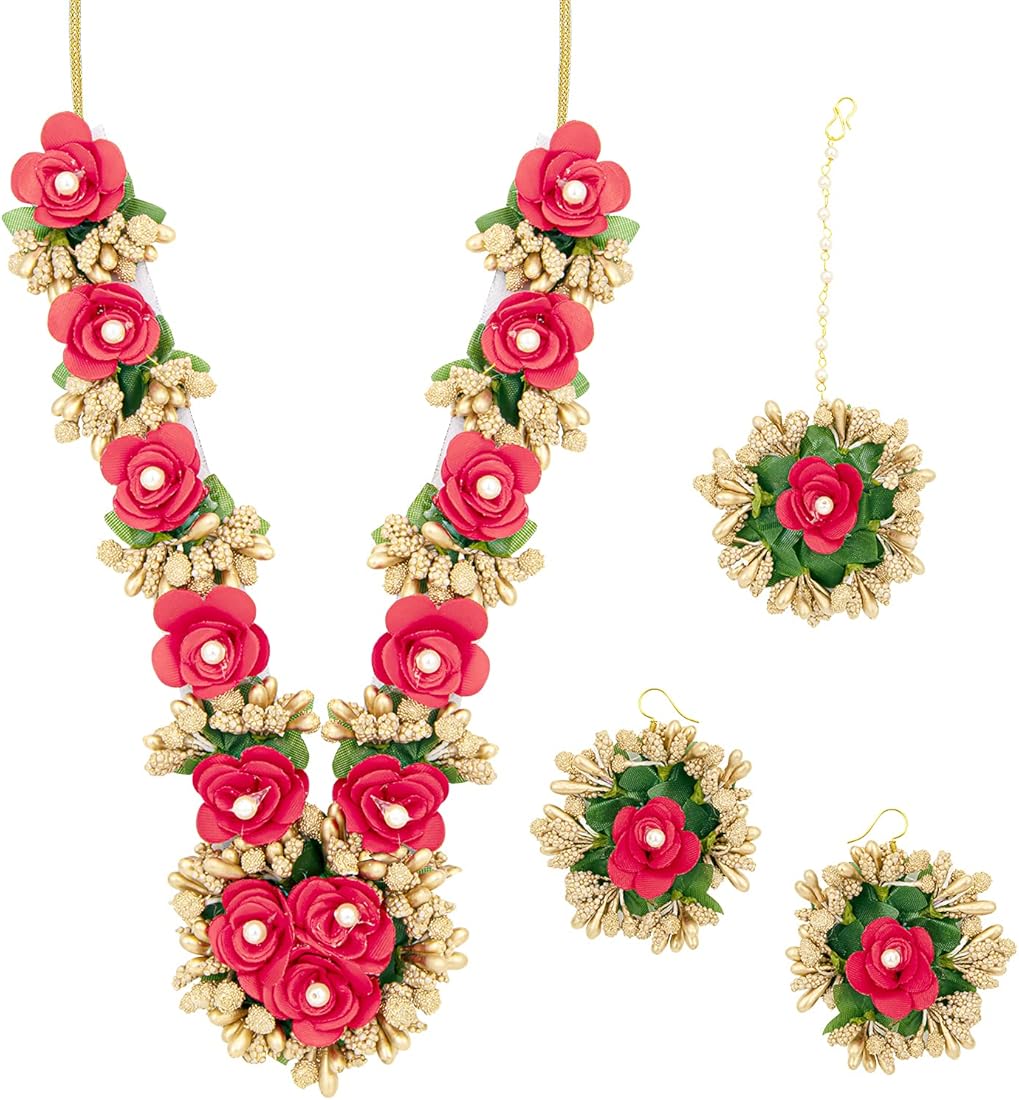 Sukkhi Women Dazzling Pink Single Layered Flower Necklace Set For