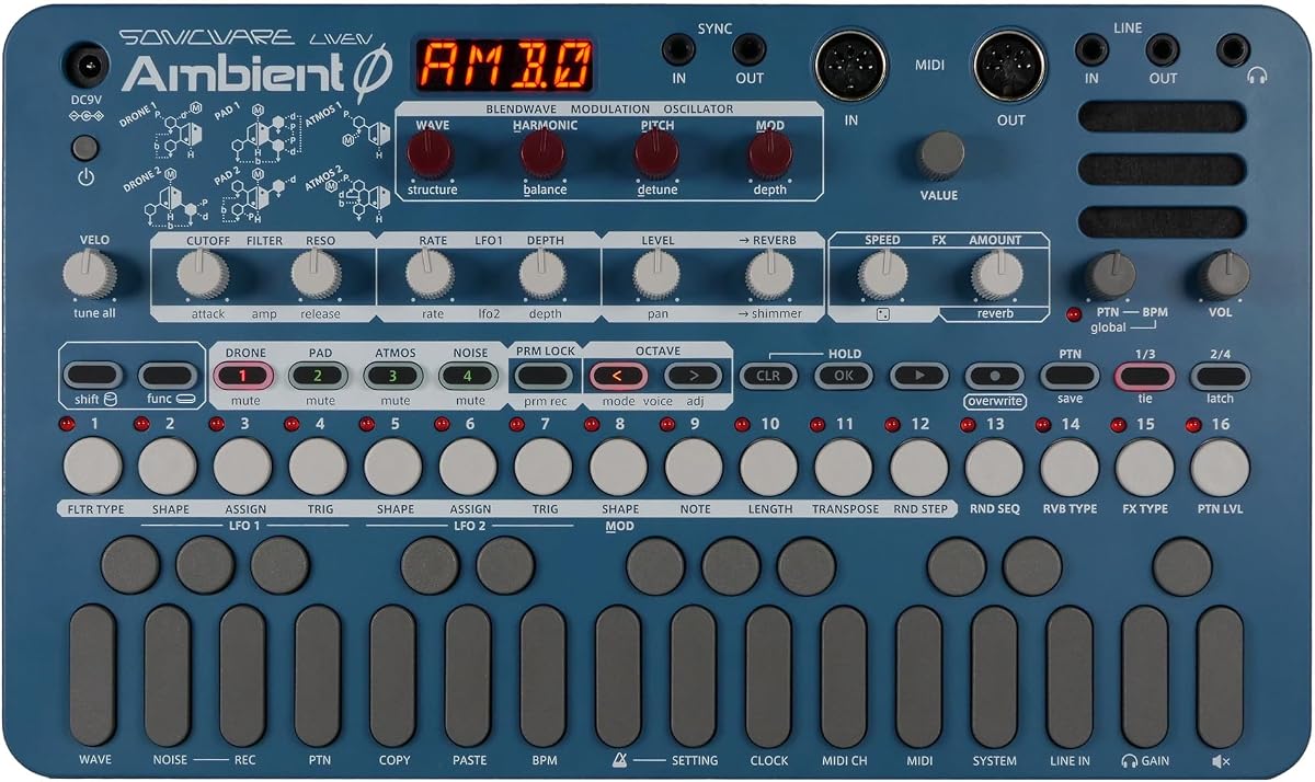 Liven Ambient Ø [Soundscape Synthesizer] 4-Layer Ambient Generator for Drone, Pad, Atmos & Noise—Delay, Reverb, Wavetable Synth, Portable with Built-in Speaker & Battery Power