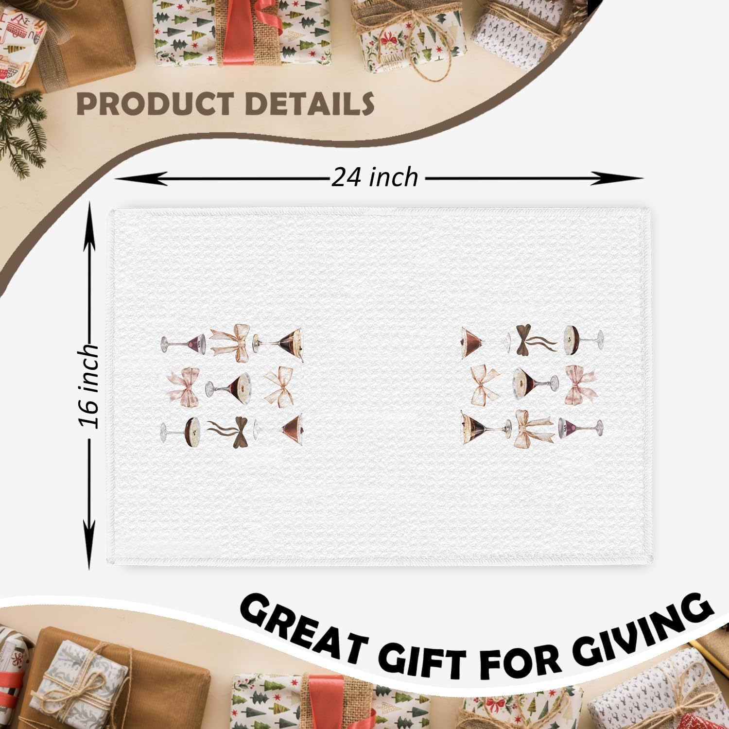 Coquette Bow Espresso Martini Kitchen Towels, Espresso Martini Gifts Dish Tea Towels, Gifts for Cocktail Lovers Decorative Hand Towel for Kitchen Bar Cart, 16x24 Inch - Image 2