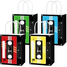 12 Pcs Cassette Tape Paper Gift Bags 70s 80s 90s Themed Party Supplies Retro Paper Goodies Treat Favor Bags Music Themed Birthday Party Decorations for Retro Hip Hop Birthday Anniversary Decorations