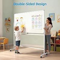 Vista 9 de VOWNER Double-Sided Magnetic Whiteboard, 72" x 40" Large Mobile Dry Erase Board, Reversible Rolling White Board with Aluminum Frame & Stand, for