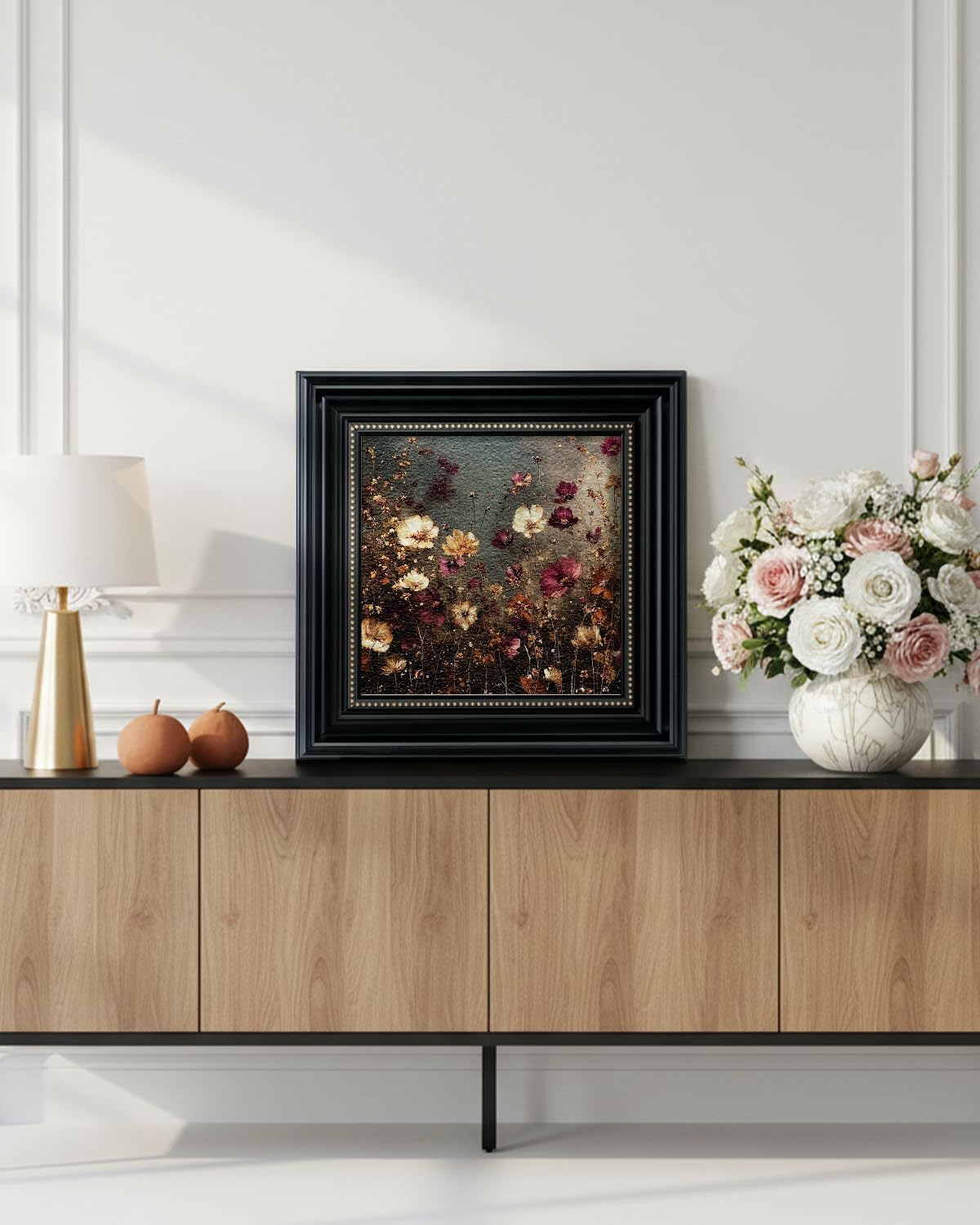 WHASAYART Black Framed Vintage Floral Wall Art, 3D Textured Sandstone Square Wall Decor, Nature Landscape Flower Wildflower Artwork Prints Picture, for Living Room, Bedroom, Entryway 16"x16"