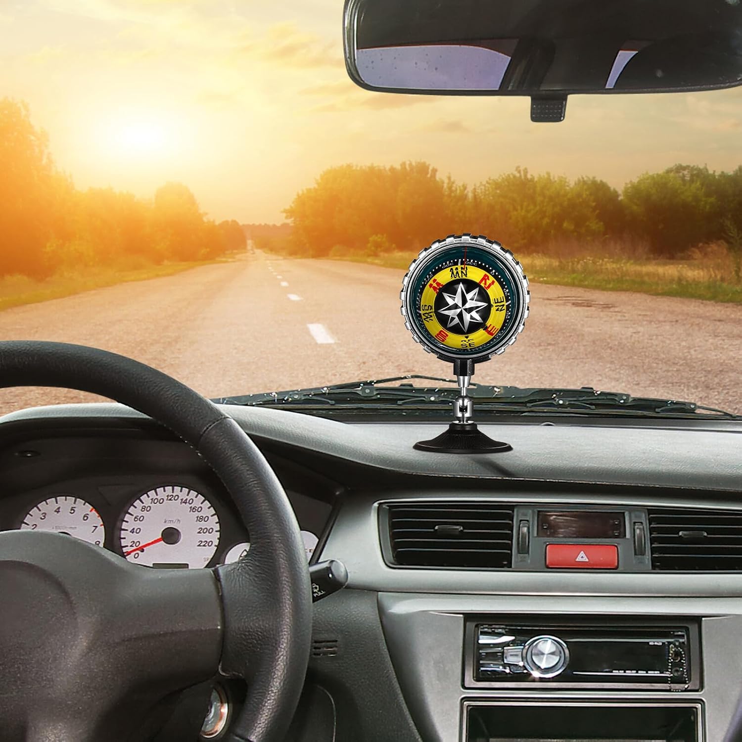 SECFOU Car Dashboard Compass Ball Marine Navigation Compass with Suction Cup Yellow for Boating Outdoor and Automotive Interior Accessories