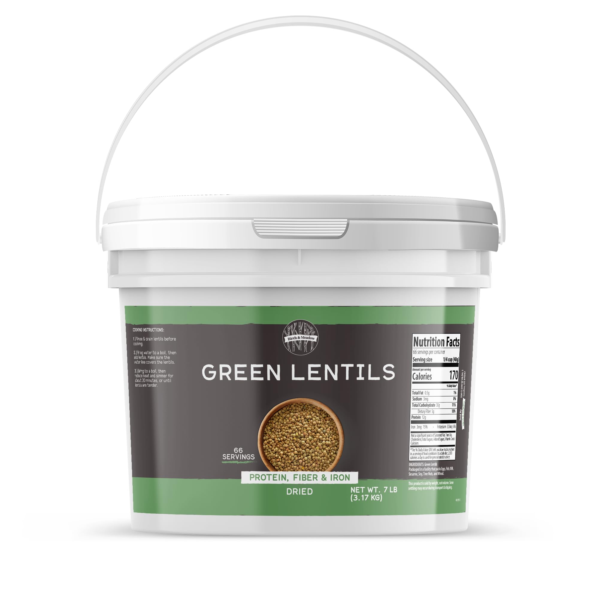 Birch & Meadow 1 Gallon of Green Lentils, Non-GMO, Protein, Fiber, Iron