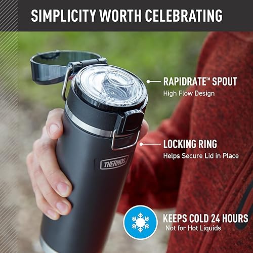 Miniatura 3 de THERMOS ICON SERIES, botella de agua de acero inoxidable con boquilla, 24 onzas, verde mar, botella de agua aislada al vacío con tapa