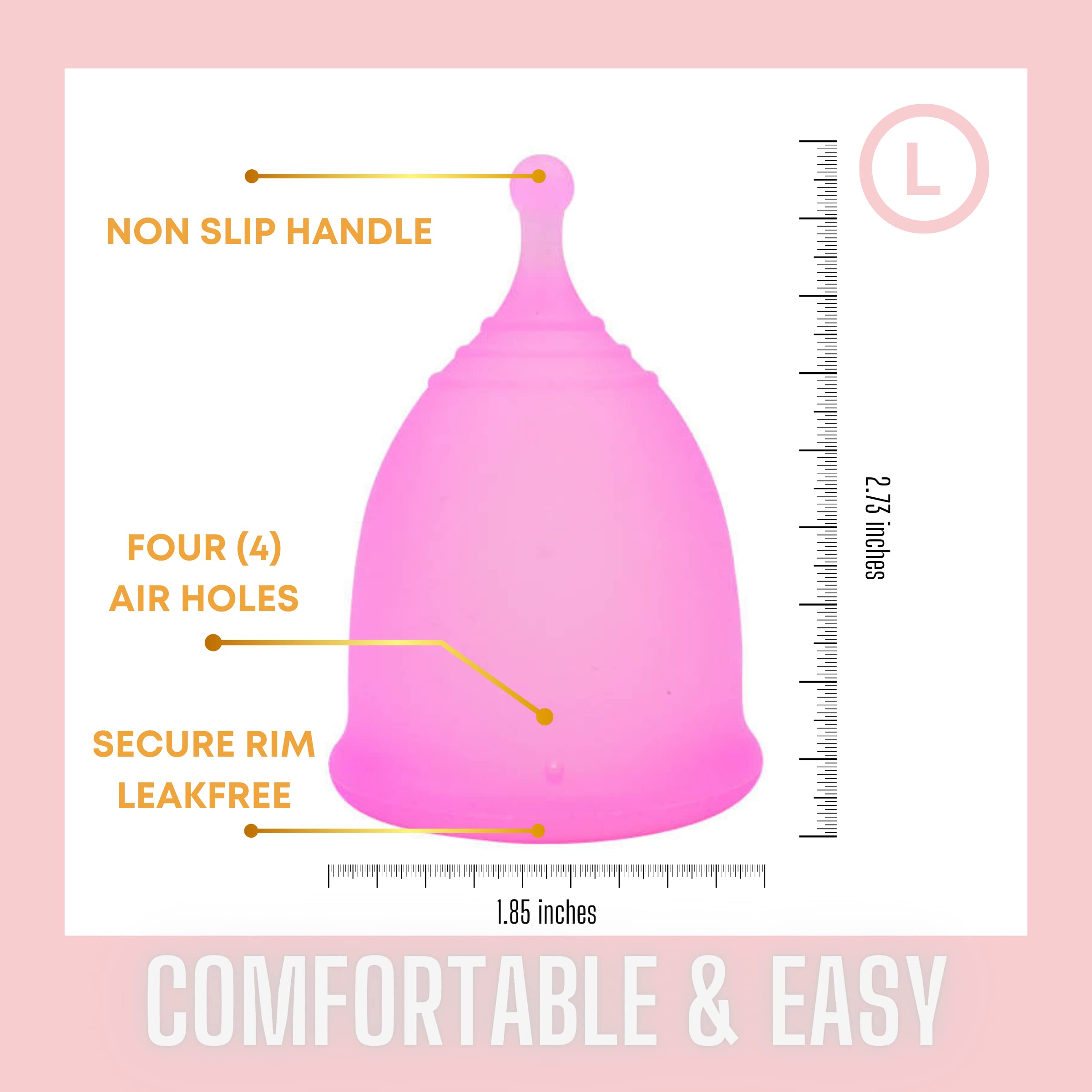 Adorable Pink Peri - Menstrual Cup with Storage Bag for Travel (L, Clear Pink)