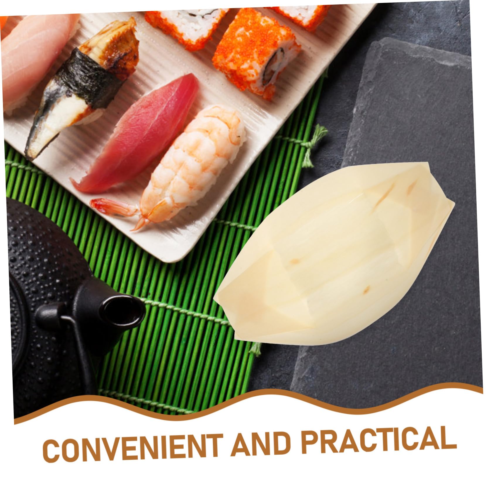 HOLIDYOYO 50pcs Wooden Kayak Sashimi Tray Platter Candle Holder Tray Sushi Boat Dish Bread Plates Fast Food Serving Tray Sushi Boat Plates Food Serving Boats Sushi Serving Plates Food Trays