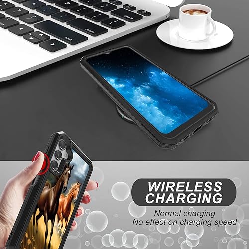 Miniatura 4 de Funda para Samsung Galaxy A13 5G con patrón de caballos para hombres y mujeres, doble capa híbrida de policarbonato duro, TPU suave, resistente a