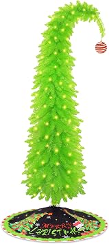6FT Christmas Tree, Whimsical Pencil Christmas Tree Skirt & Red Ball Decor