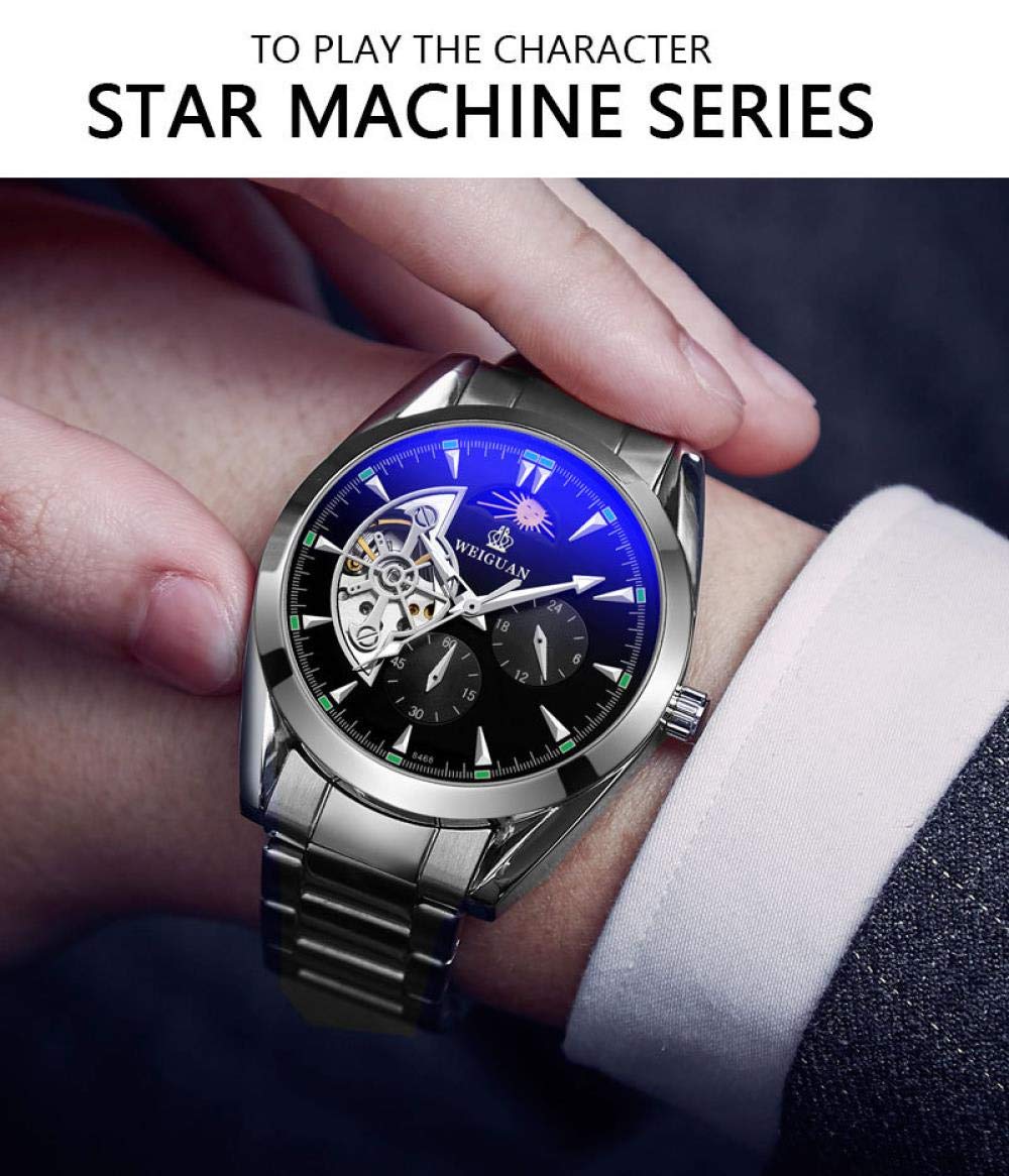 Orologi Uomo,Automatico Di Moda Sole E Luna Alternano Funzione Orologio Per Il Tempo Libero Orologio Impermeabile