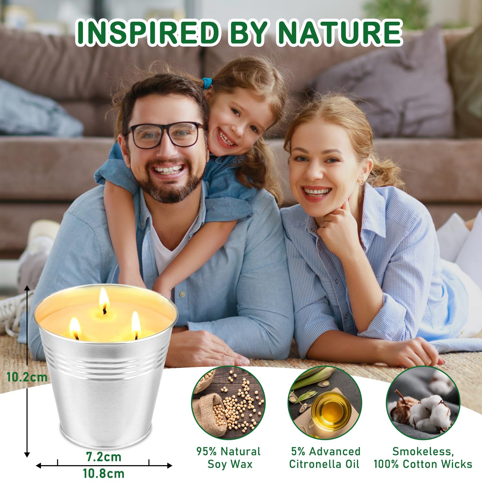 Citronella Kerze Outdoor Groß, 2 x 15 oz Draußen Kerzen - Natürliche Sojawachs Zitronella Kerze Garten mit 3 Docht Citronella Duft Candle Indoor Beste Geschenk für Camping Picknick Terrasse