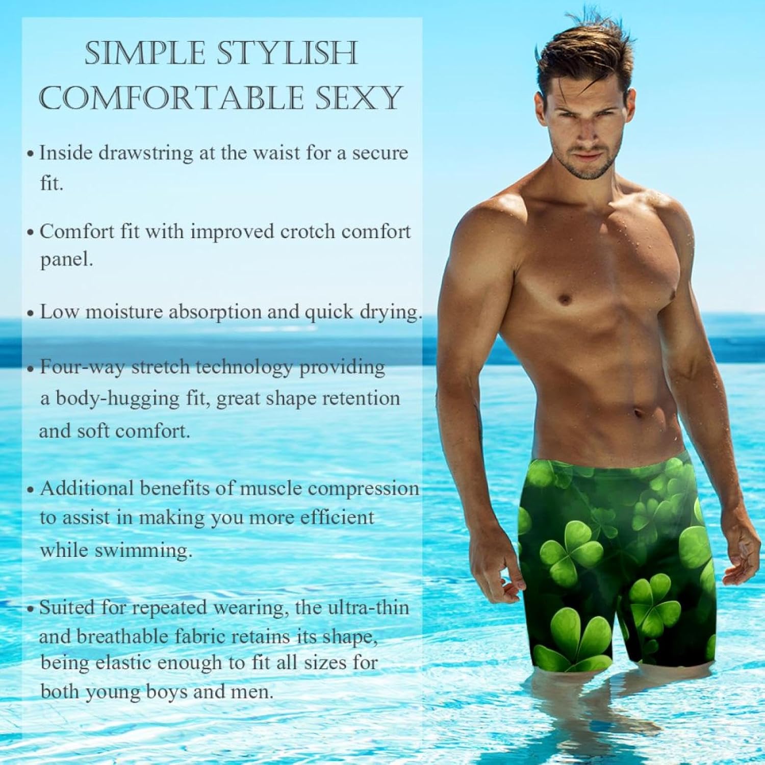 St Patrick's Day Swimsuit Mens Swim Jammers Endurance Long Racing Training Swimsuit