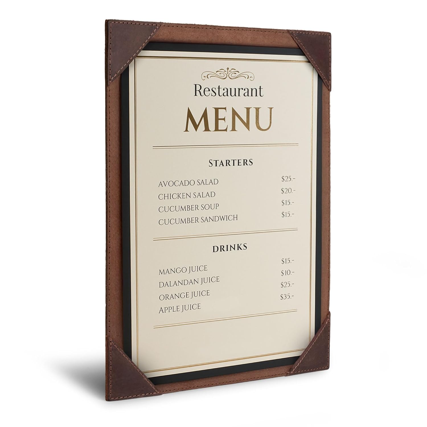 Hide & Drink, Letter Size Menu Cover (8.5 x 11 in.) Restaurant Accessories, Full Grain Leather, Handmade, Bourbon Brown