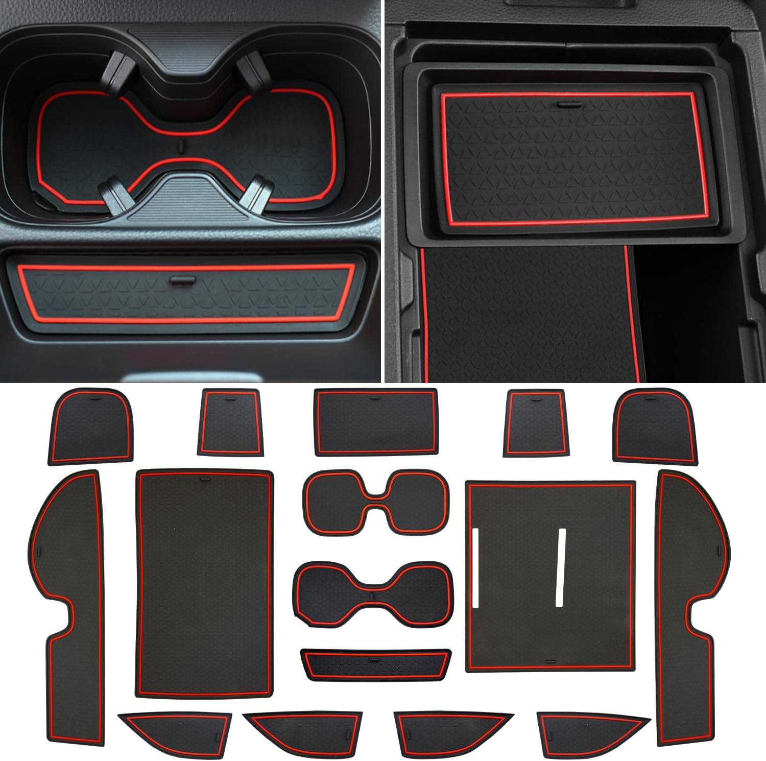 Center Console Liner for Honda CRV Accessories 2023 2024 2025, for CR-V Cup Holder Mat, Door Slot Pad, Coaster Trim, Non-Slip Dust Interior, Custom Rubber Decoration Insert (17pcs, Red Trims)