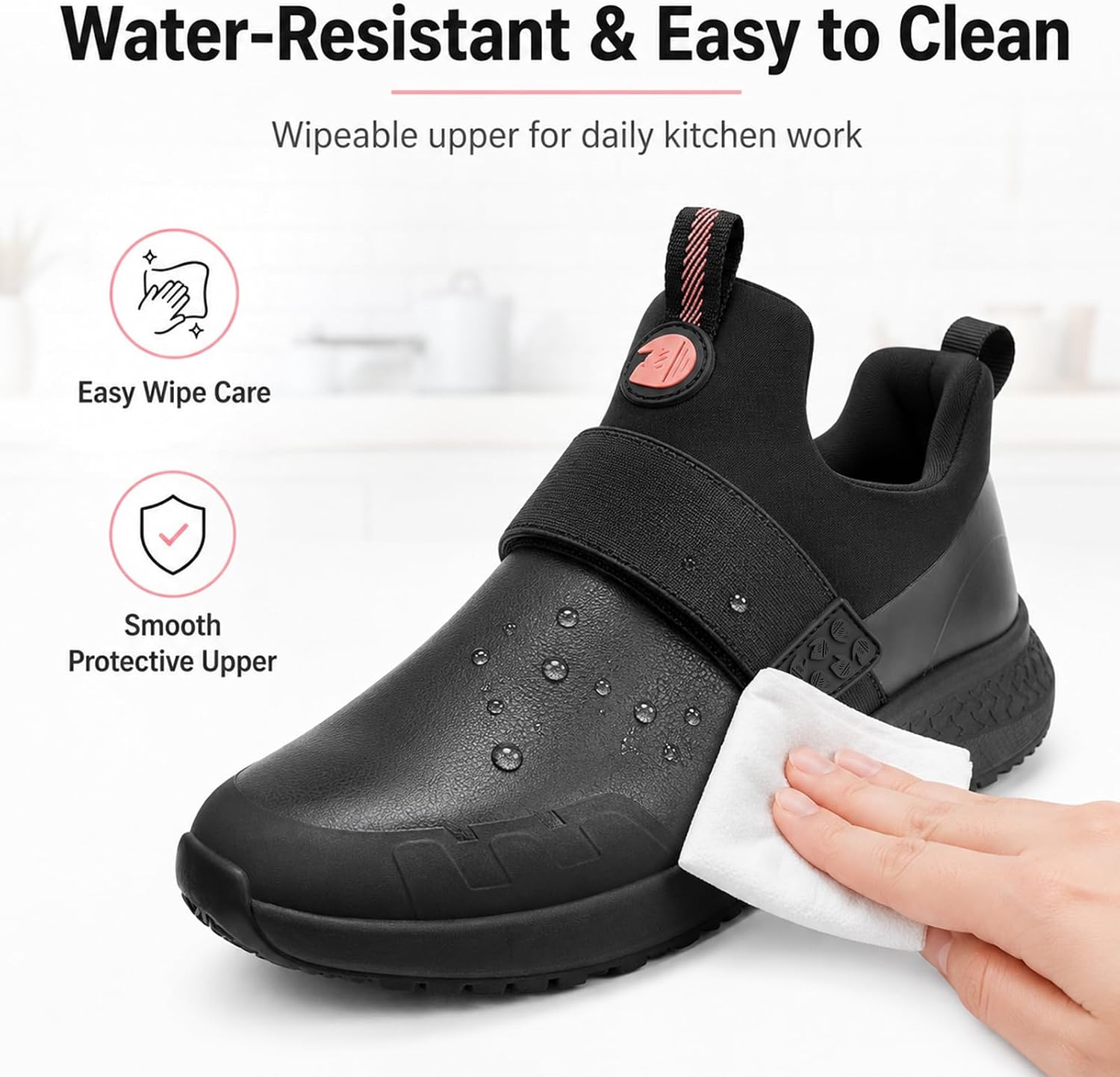 Women's Non Slip Work Shoes Slip Resistant Waterproof Chef Shoe for Women Working in Kitchen Restaurant Food Service Slip-On Design Walking Sneakers Zapatos Trabajo