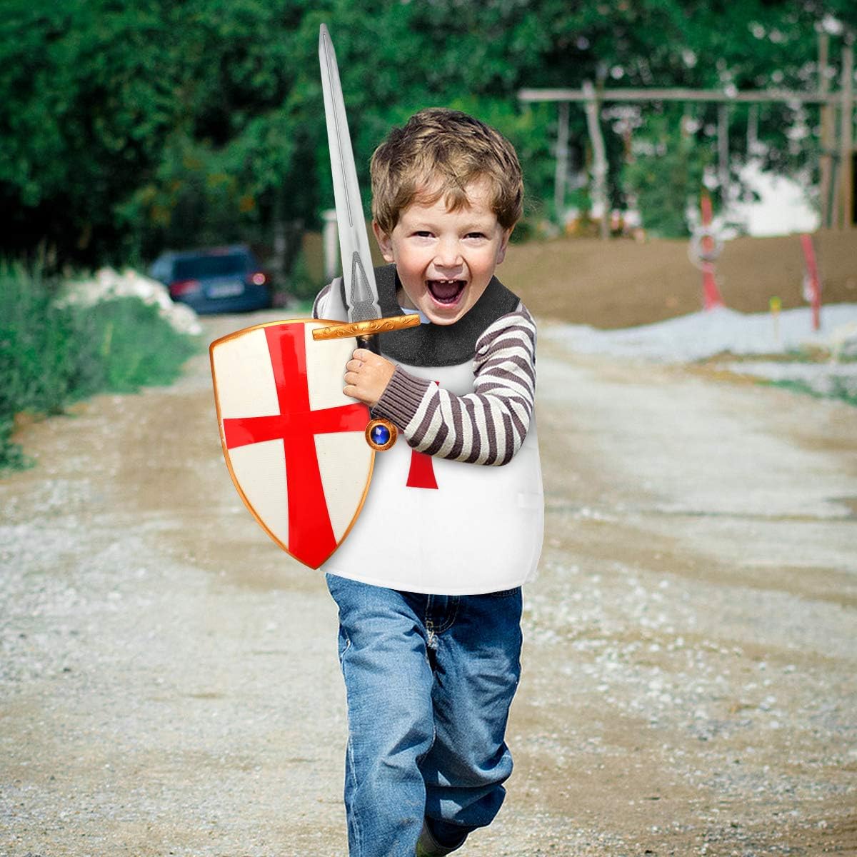 DINOBROS Medieval Crusader Plastic Toy Sword, Shield and Shirt Knight Role Play Costume Set for Kids Age 6-12 : Toys & Games