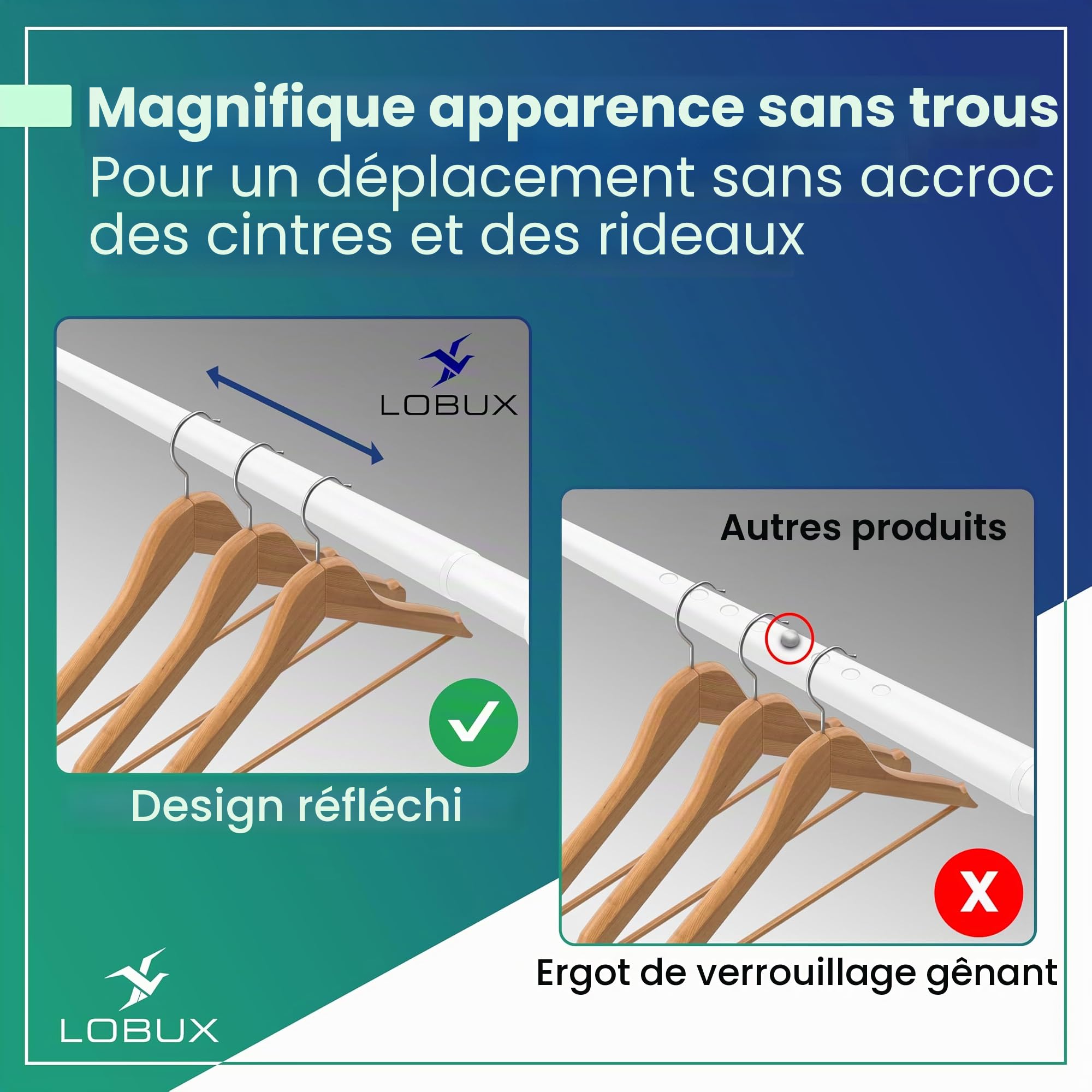 LOBUX® - Tringle à rideau extensible – Tringle télescopique sans perçage