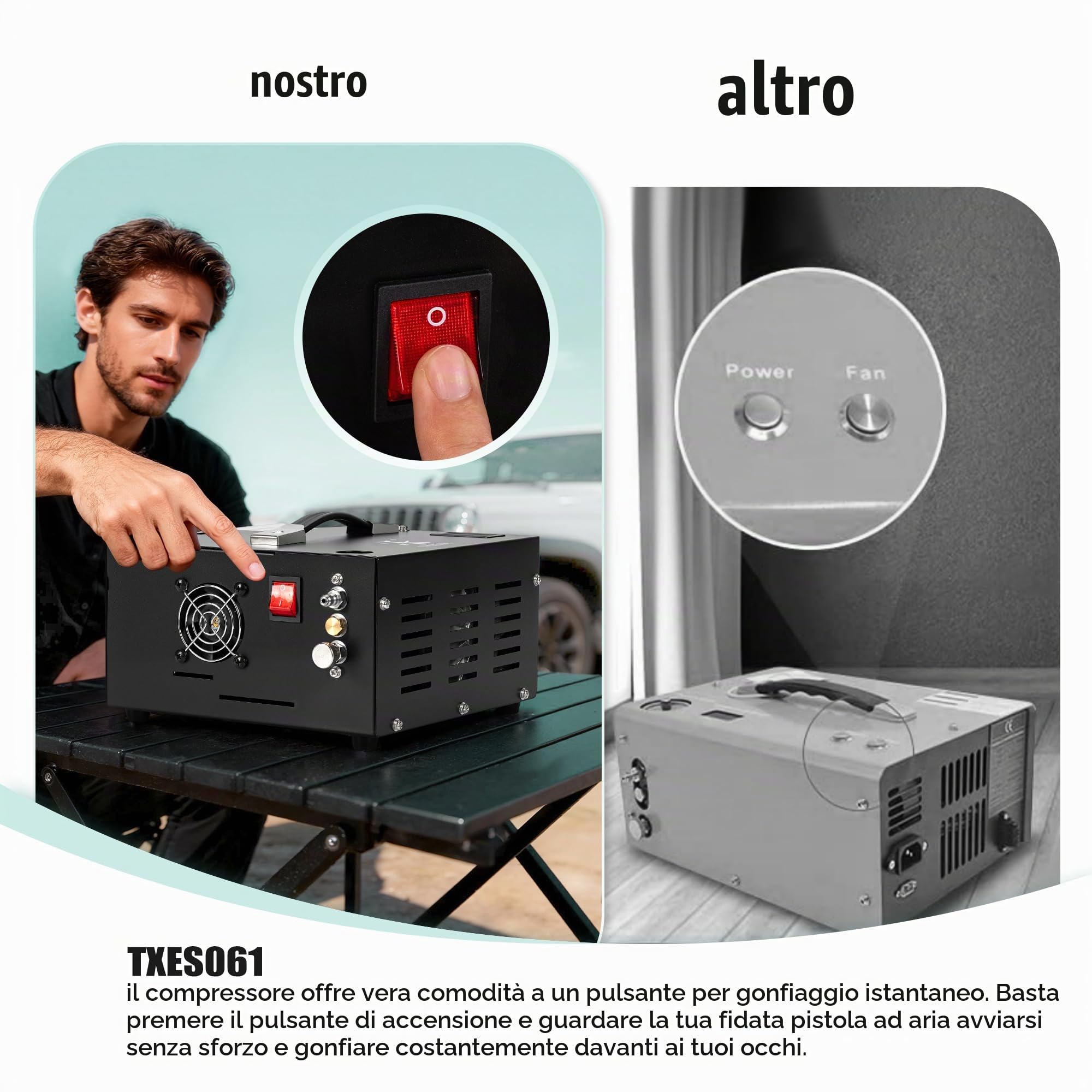 Compressore d'aria TUXING 4500Psi Pcp | Senza olio/acqua | Alimentato da auto 12V DC o casa 220V AC con convertitore | Pompa per fucile ad aria PCP, pistole a aria a paintball