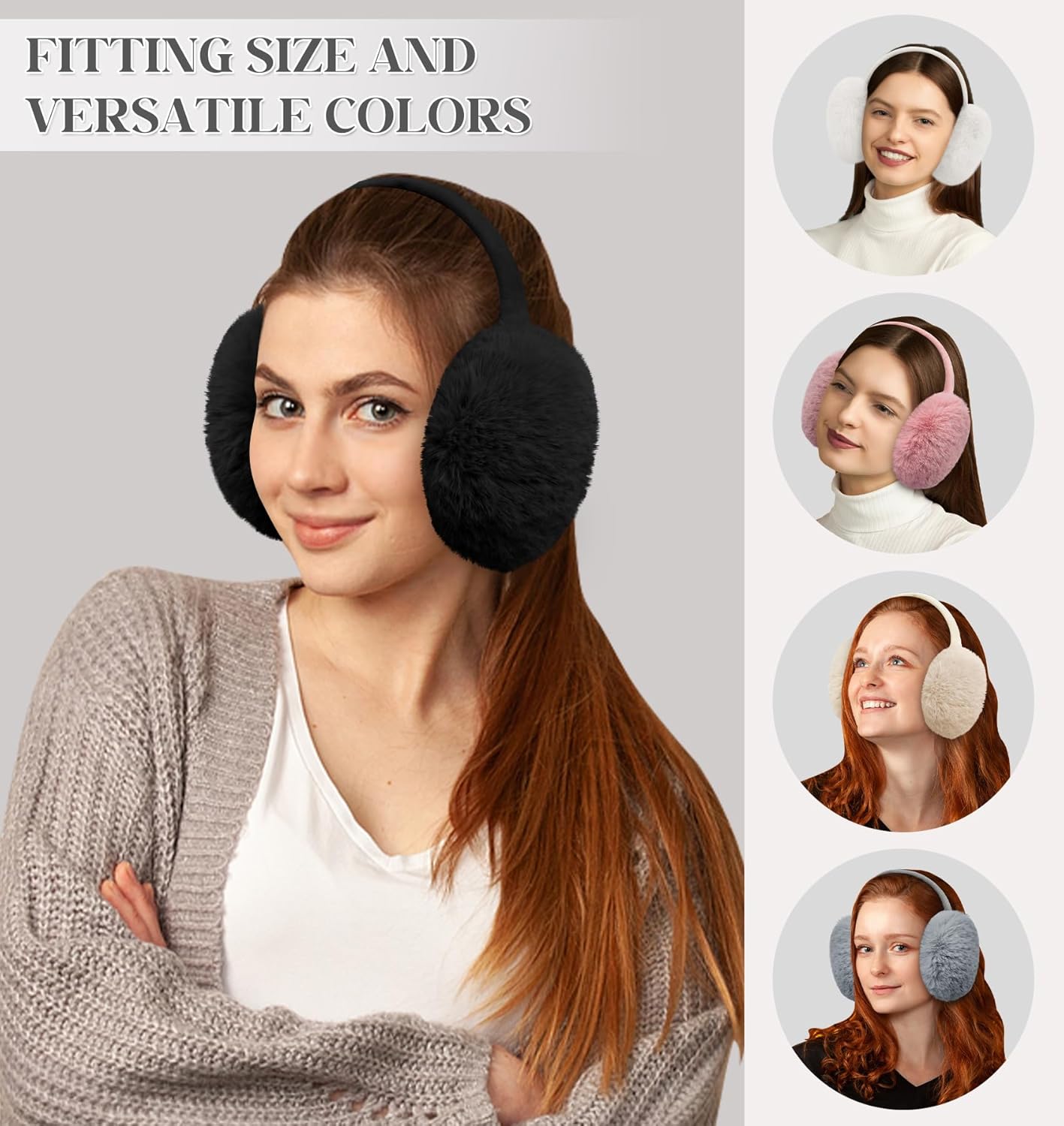 Winter Ear Muffs Gloves for Women Cute Foldable White Earmuffs Adjustable Ear Warmers Faux Fur Ear Covers Headband - Image 5