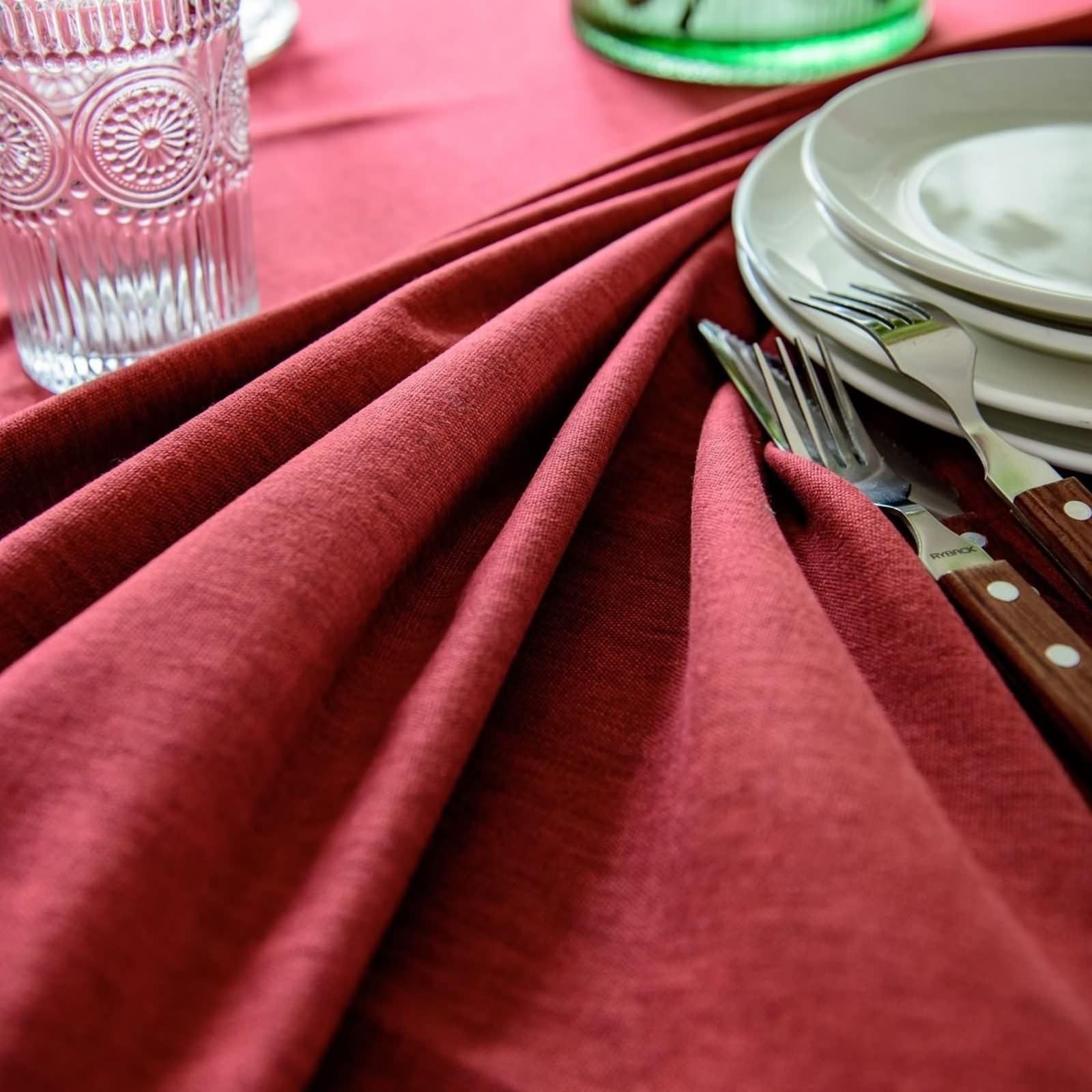 Runde Tischdecke 160 cm, Tischdecke Polyester Abwaschbar 2-4 Personen Einfarbiges Rot mit Spitze Tischwäsche Landhausstil Deko
