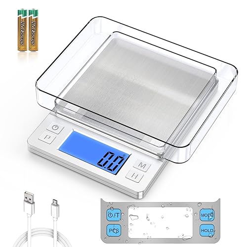 BOMATA Báscula de alimentos pequeña mejorada, 0.1 g0.001 oz de alta precisión, 3000 g6.6 lb, con nueva función de retención y pantalla más grande,