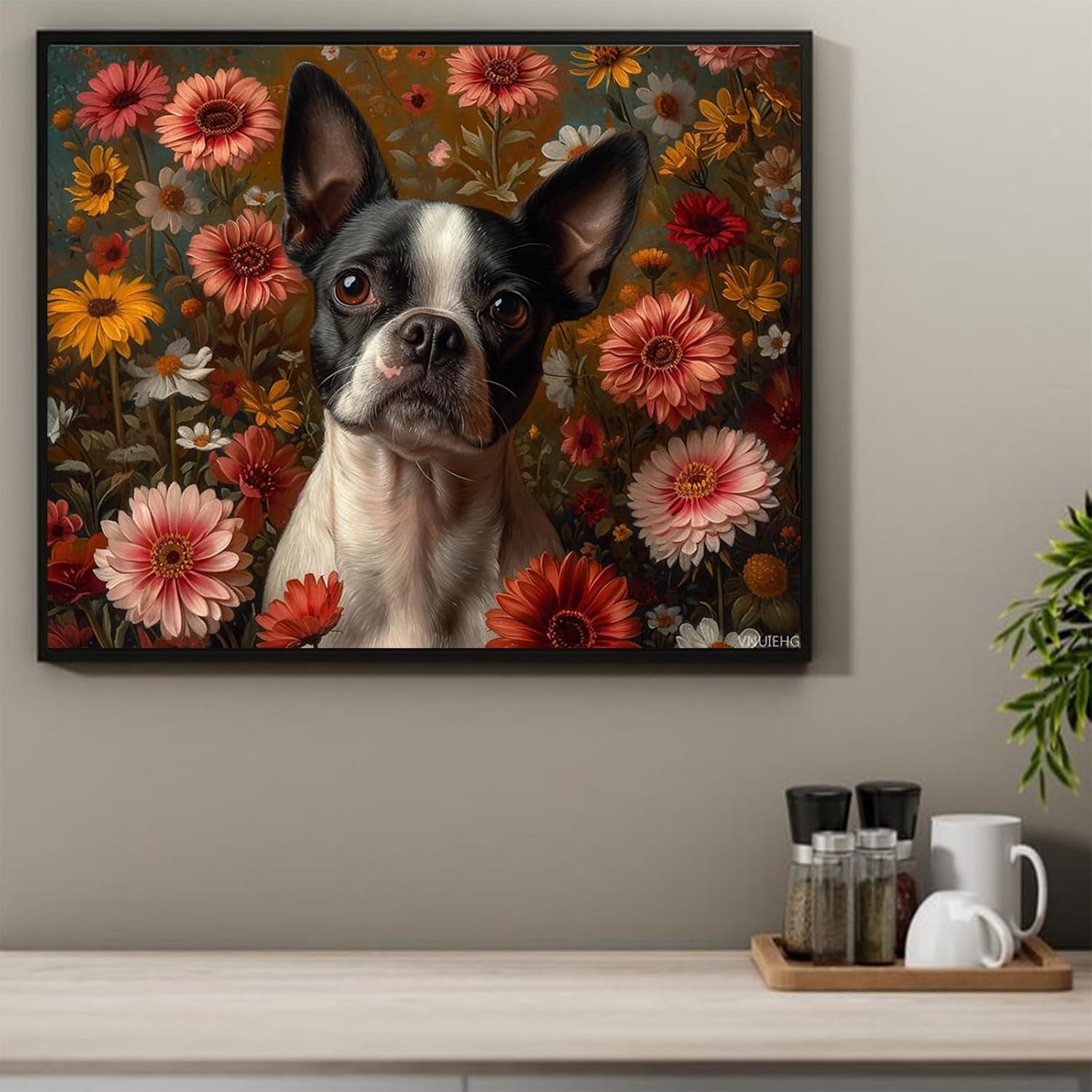 VNUIEHG Paint by Number for Adults, Sneezing Boston Terrier, Oil Painting for Adults Beginner, DIY Acrylic Painting Kit for Room Decor Gift 16x20 Inch